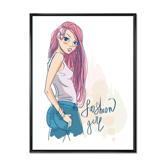 Trendy Fashion Woman I 12 in x 20 in Framed Painting Canvas Art Print, by Designart