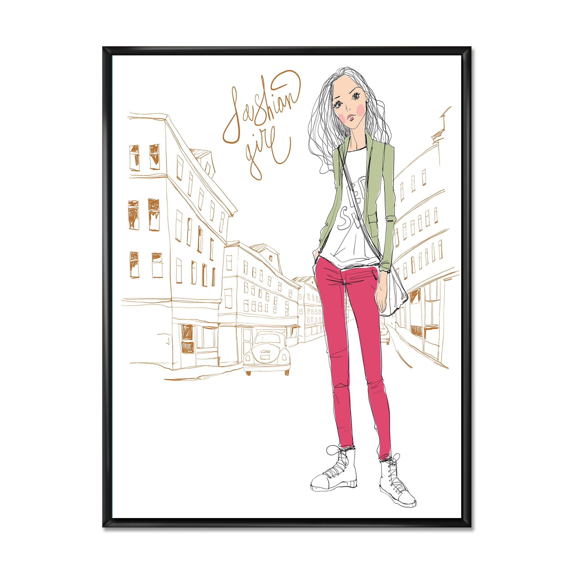 Trendy Fashion Woman II 16 in x 32 in Framed Painting Canvas Art Print, by Designart