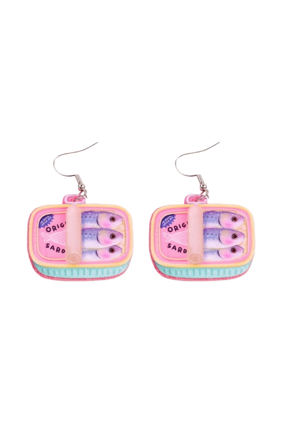 Unique Humorous Sardine Can Earrings Stylish Acrylic Materials Eye Catching Ear Jewelry Gift For Birthdays Parties