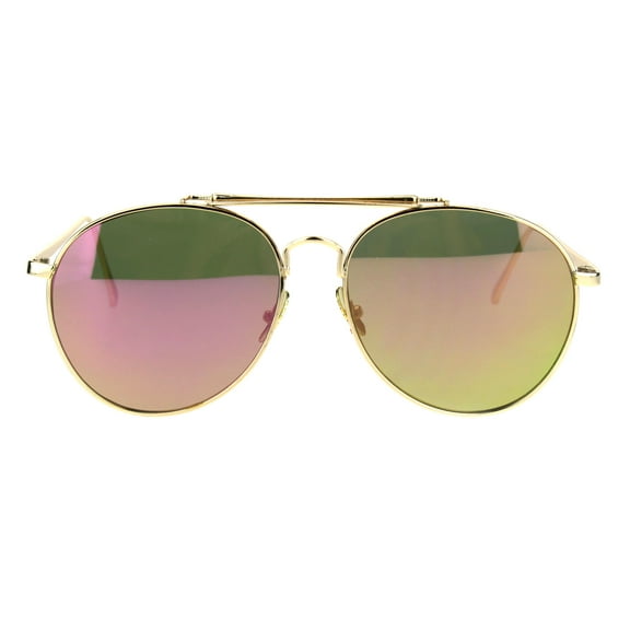 Trendy Flat Panel Color Mirror Lens Metal Frame Aviator Sunglasses Gold Peach