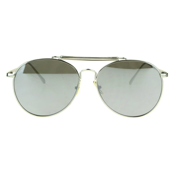 Trendy Flat Panel Color Mirror Lens Metal Frame Aviator Sunglasses Silver Mirror