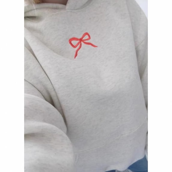 Trendy Floral Bows Pattern Sweatshirt for Women Soft Polyester Fabric Casual Hoodie Long Sleeve Oversized Pullover Top