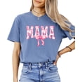 thumbnail image 1 of Trendy Floral Mama Shirt for Women Pink Bow Graphic Tee Blue Jean Shirt Adult X-Large, 1 of 4