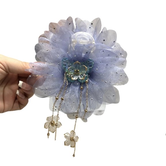 Trendy Flower Hair Claw Clip With Fringe Features Relaxed Style For School Event