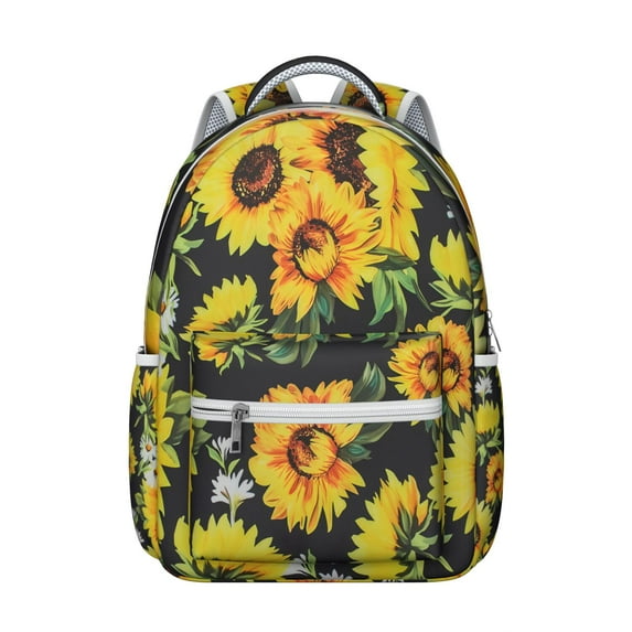 "Trendy Flower Pattern Backpack with Sunflower Design - Spacious Campus Backpack for Girls & Women, Water-Resistant Material with Multiple Pockets, Fashionable School Accessory"