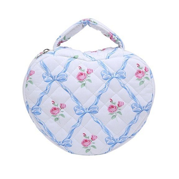 Trendy Flower Pattern Makeup Pouch Spacious Quilted Cosmetic Bag for Women