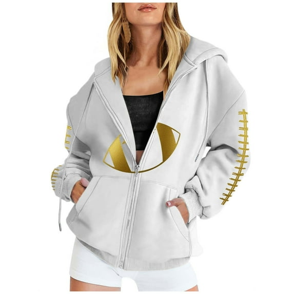 Trendy Football Graphic Hoodie – Soft Long Sleeve Sweatshirt for Women, Perfect for Fall & Sports Fans,White#2 S