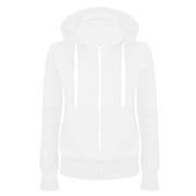 AKOEE Trendy Full-zip Up Hoodie Sweatshirt Women Long Sleeve Drawstring Hooded Fleece Lined Zipper Jacket with Pockets (X-Large, White)