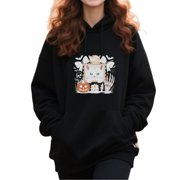 Trendy Funny Black Cat Hoodie Cute Graphic Pullover Casual Unisex Sweatshirt for Men Women Streetwear Gift for Cat Lovers