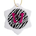 thumbnail image 1 of 3drose, Trendy Fushcia Butterfly on Zebra, 3 inch Snowflake Porcelain Ornament, 1 of 7