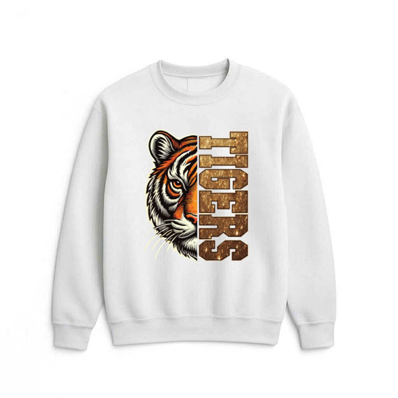 Trendy Game Day Tigers Glitter Sports Spirit Pride Graphic Sweatshirt, for men & women, up to size 5XL
