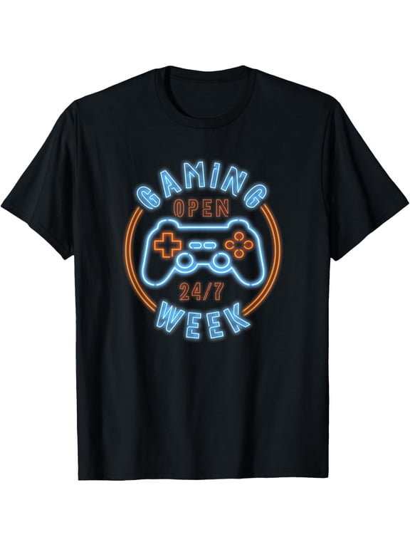 Trendy Gaming Week Open 24/7 Controller T-Shirt men and women can wear, black, white, gifts