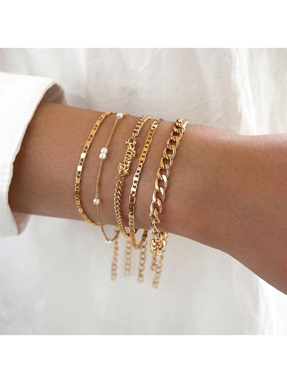 MultiLayer Stacked Wrist Bracelet Set For Women, 14K Gold Filled Clean Silhouette Sophisticated Timeless Craft Jewelry