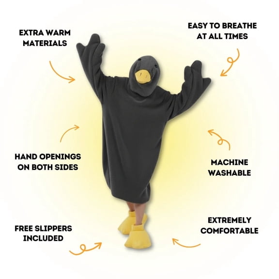 Trendy Giant Goose Onesie Wearable Blanket - Winter Warm Fleece Oversized Couples Sleepwear, Soft Anti-Pill Cozy Funny Lounge Wear with Sleeves & Non-Slip Slippers for Home Relaxation, Gray, XL