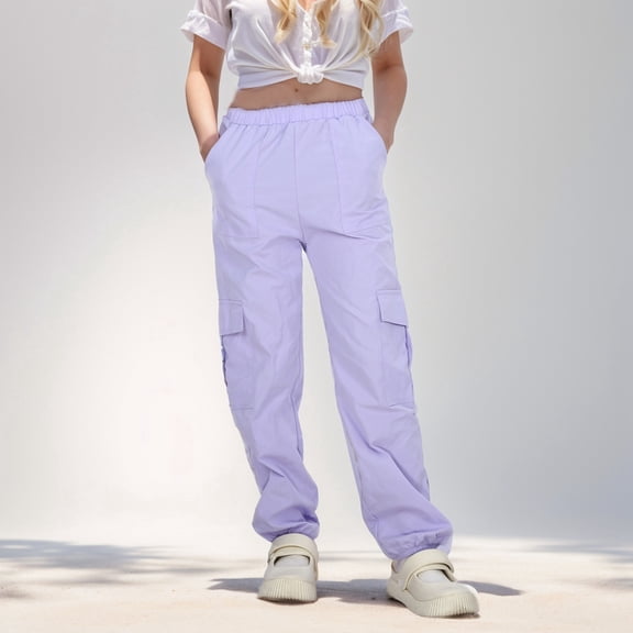 Trendy Girls Cargo Pants Stylish Jogger Trousers Comfortable Elastic Waist With Practical Pockets for Everyday Wear