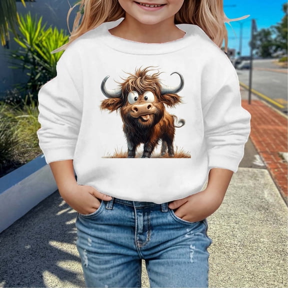 Trendy Girls Hoodies and Sweatshirts Casual Round Neck Long Sleeve Comfortable Cow Print Cozy Hoodie for Autumn and Winter Fashion