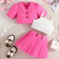 thumbnail image 1 of Trendy Girls Outfits 3Pcs Set for Summer - Short Sleeve Coat Camisole Crop Top and Skirt Suit for Toddlers, 1 of 3