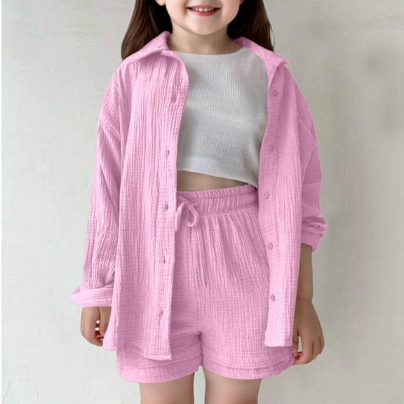 Trendy Girls Outfits Set Casual Shirt and Shorts Ensemble for Kids Everyday Wear Versatile Comfortable Attire for School and Outdoor Activities