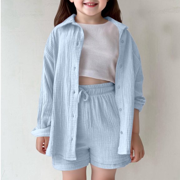Trendy Girls Outfits Set Casual Shirt and Shorts Ensemble for Kids Everyday Wear Versatile Comfortable Attire for School and Outdoor Activities