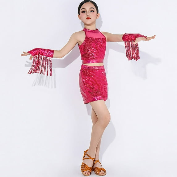 Trendy Girls Outfits Set Three-Piece Ensemble for Dance Performance Sleeveless Top Shorts with Fringe for Ages 3-12