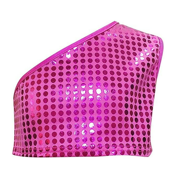 Girls One Shoulder Polka Dot Crop Top Summer Casual Performance Dance Tee Trendy Off Shoulder Blouse for Kids Teens