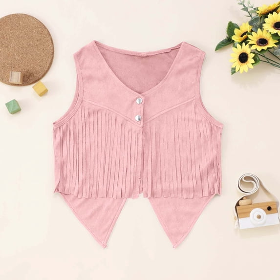 Trendy Girls Tops for Summer Bohemian Fringe Vest Sleeveless Suede Jacket Casual Top for Outdoor Activities for Festivals and