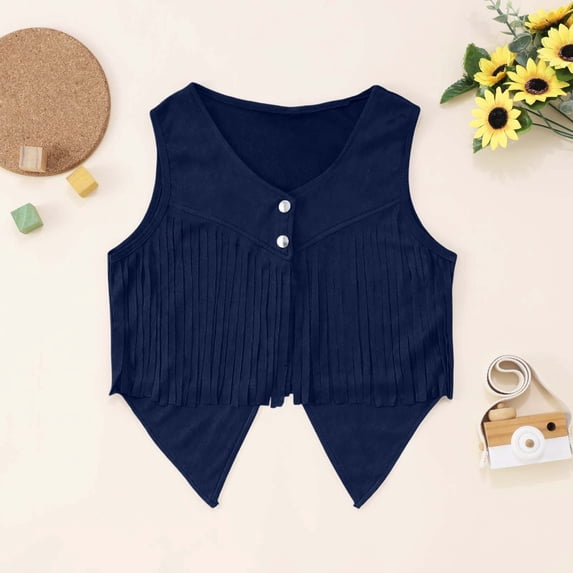 Trendy Girls Tops for Summer Bohemian Fringe Vest Sleeveless Suede Jacket Casual Top for Outdoor Activities for Festivals and