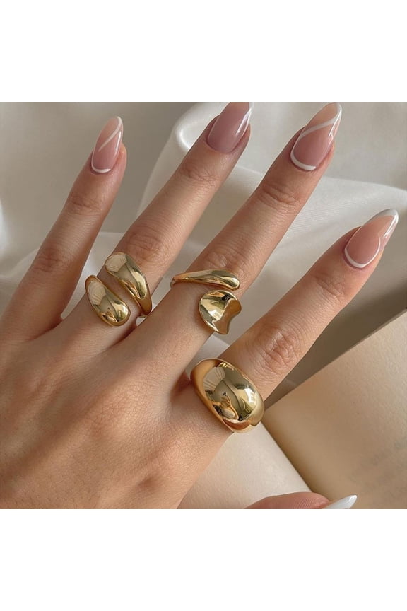 Trendy Gold Asymmetrical Ring Collection - 3-Piece Set | Bold Statement Jewelry for Women
