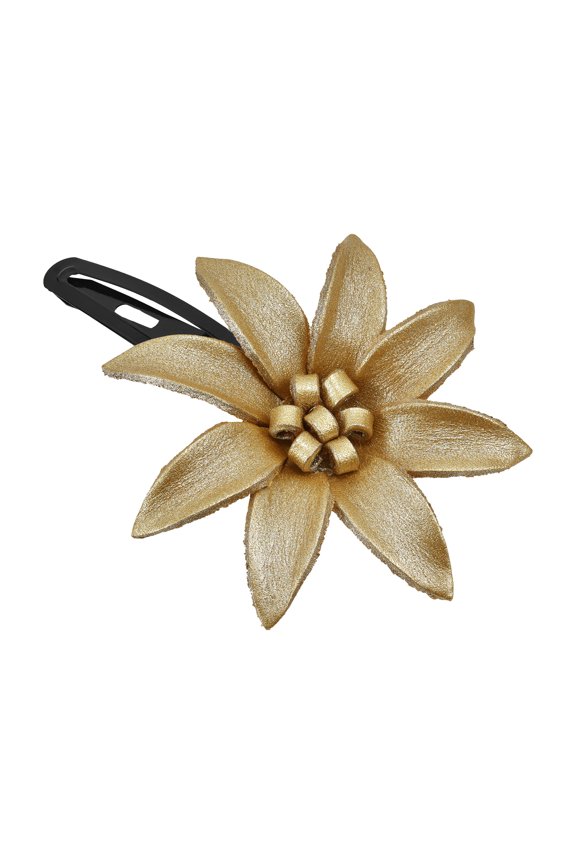 Trendy Gold Genuine Leather Lily Flower Barrette Hair Clip