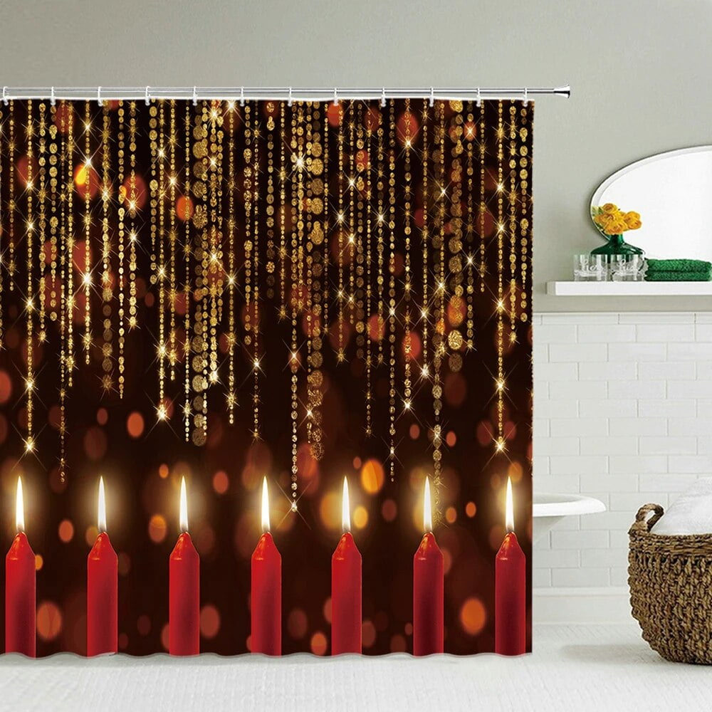 Trendy Gold Glitter Stars Sparkles Shower Curtains Shiny Decor For