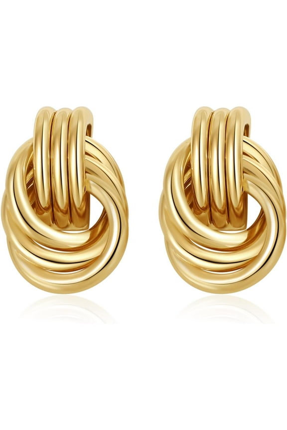 Trendy Gold Plated Knot Earrings for Women Chunky Statement Drop Dangle Earrings Lightweight Hypoallergenic Fashion Accessories Gold Jewelry Gifts for Womens