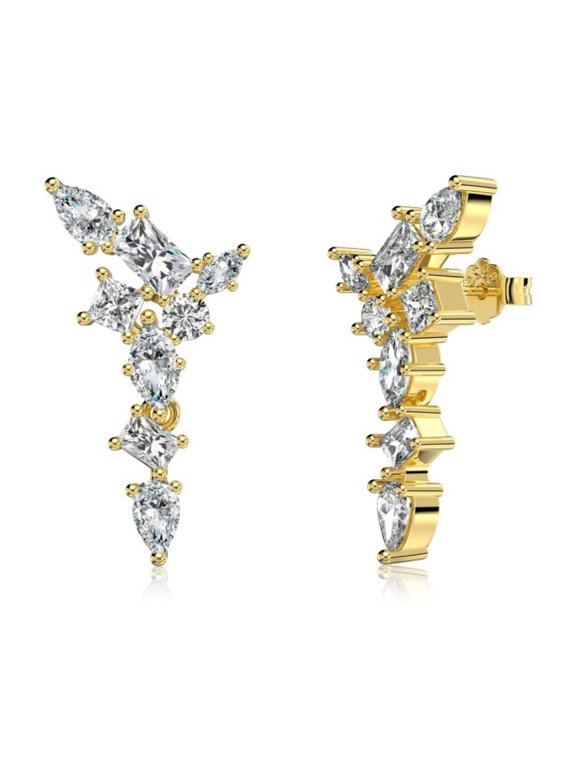 Trendy Gold Studs Earrings for Women 925 Sterling Silver Mixed Cut CZ Drop Earrings Hypoallergenic Comfy Wedding Earrings for Brides Bridesmaids Wife