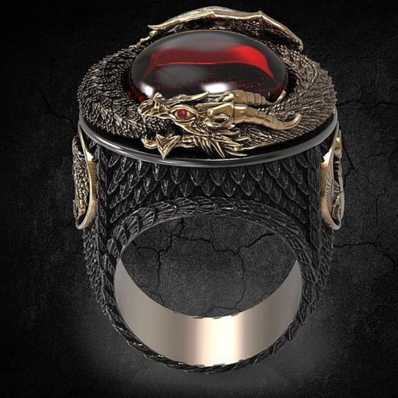 Trendy Gothic Phoenix Dragon Rings For Women Round Red Zircon Punk Ring Personality Beetle Animal Rings Hip Hop Jewelry