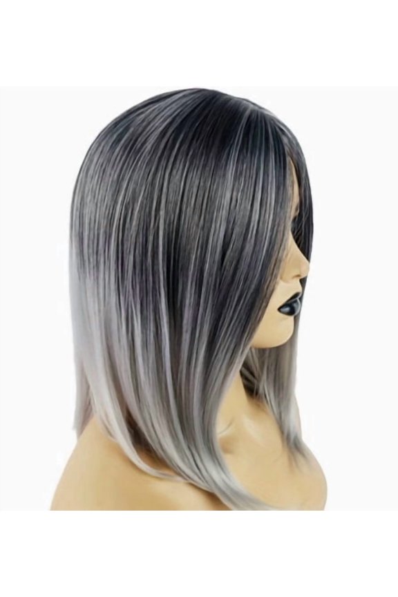 Trendy Gradient Bob Wig - Medium-Parted Short Straight Hair for Fashion-Forward Styles