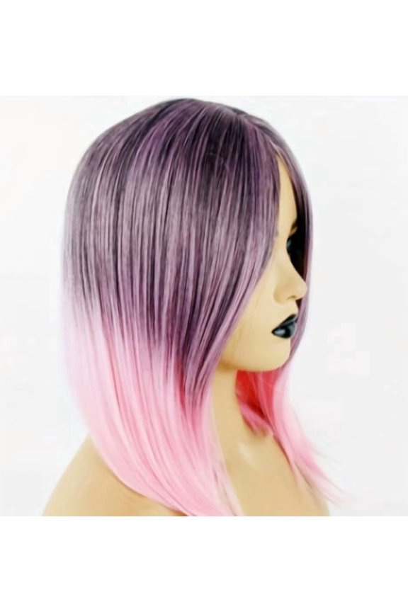 Trendy Gradient Bob Wig - Medium-Parted Short Straight Hair for Fashion-Forward Styles