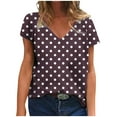 thumbnail image 1 of Trendy Graphic T-shirts Womens Short Sleeve Polka Dots Print V Neck Loose Summer Casual Tops Cute Tee Shirts (S, Brown), 1 of 5