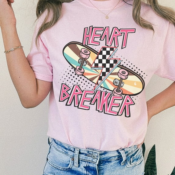 Trendy Graphic Tee, Heart Breaker Comfort Colors Valentine Shirt, Funny Millennial Shirt, Retro Grunge Valentine T-shirt, 2000's Y2K Shirt (Colors:Blossom; Sizes:M;)