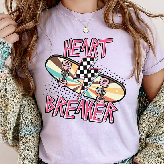 Trendy Graphic Tee, Heart Breaker Comfort Colors Valentine Shirt, Funny Millennial Shirt, Retro Grunge Valentine T-shirt, 2000's Y2K Shirt (Colors:Orchid; Sizes:3XL;)