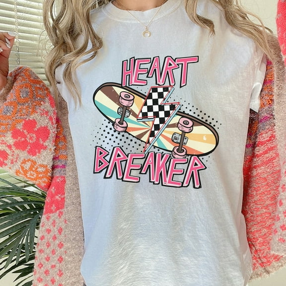 Trendy Graphic Tee, Heart Breaker Comfort Colors Valentine Shirt, Funny Millennial Shirt, Retro Grunge Valentine T-shirt, 2000's Y2K Shirt (Colors:White; Sizes:S;)