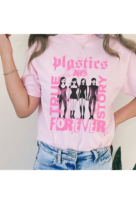 Trendy Graphic Tee, Plastics Are Forever Comfort Colors Shirt, Funny Millennial Shirt, Retro Grunge Plastics T-shirt, 2000's Y2K Shirt (Colors:Blossom; Sizes:L;)