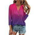 thumbnail image 1 of Trendy Graphic Tees for Women 2024 Plus Size Button Down V Neck 3/4 Sleeve Tunic Tops Cotton Summer Loose Casual Shirts S-4XL, Pink, XL, 1 of 4