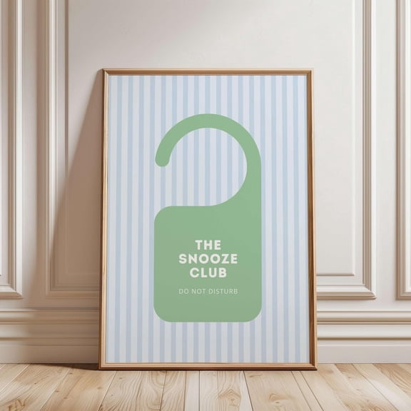 Trendy Green Striped Poster Snooze Club Door , Grandmillennial Bedroom Wall Art, Unframed Canvas Size 24x36 F03.1.14l2035