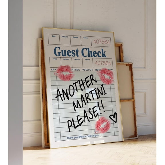 Trendy Guest Check Another Martini Bar Cart Quote Dorm Decor, Unframed Paper Poster 8x10in