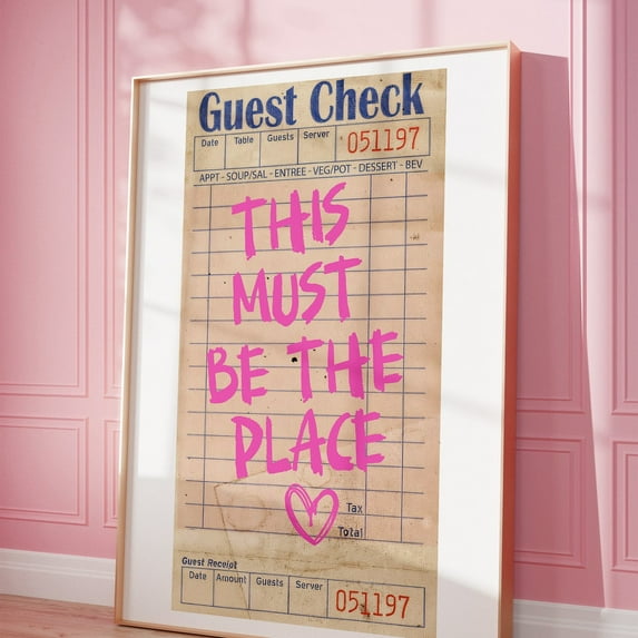 Trendy Guest Check Print - This Must Be The Place, Trendy Wall Art Pink Girly Wall Art Retro Wall Art Vintage Dorm Room Decor Art UNFRAMED PAPER POSTER, Home Decor, Vintage Gift, Living Room Dercor