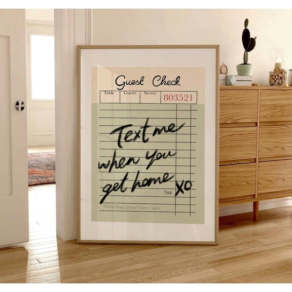 Trendy Guest Check Print, Text Me When You Get Home Guest Check Poster, Sage Green Aesthetic Wall Art, Retro Kitchen Print, Xo Fun Poster, Unframed Paper Poster 8x10in