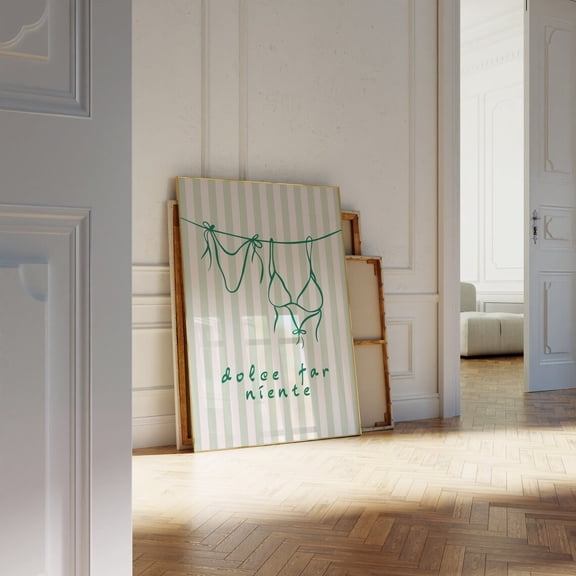 Trendy Hanging Bikini Poster, Green Coquette Laundry Poster, Coastal dolce far niente Poster Wall Art, Pastel Clothes Aesthetic Vintage Room Decor, Size 8x12 UNFFRAMED F03.1.7l2995