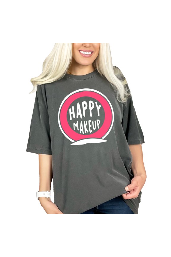 Trendy Happy Makeup Themed Art, Pepper Comfort Colors T-Shirt, Large
