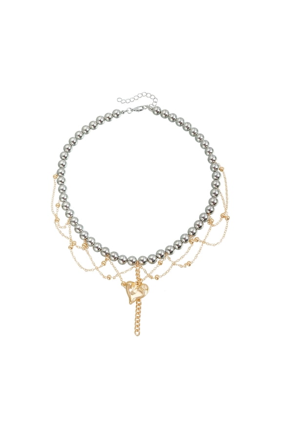 Trendy Heart Designs Beaded Tassels Necklace Adjustable Chain Jewelry Accessory