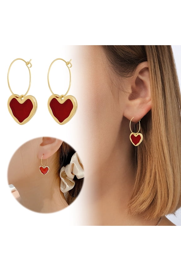 Trendy Heart Earrings for Women Elegant Red Peach Retro Dangle Drop Jewelry Fashion Statement