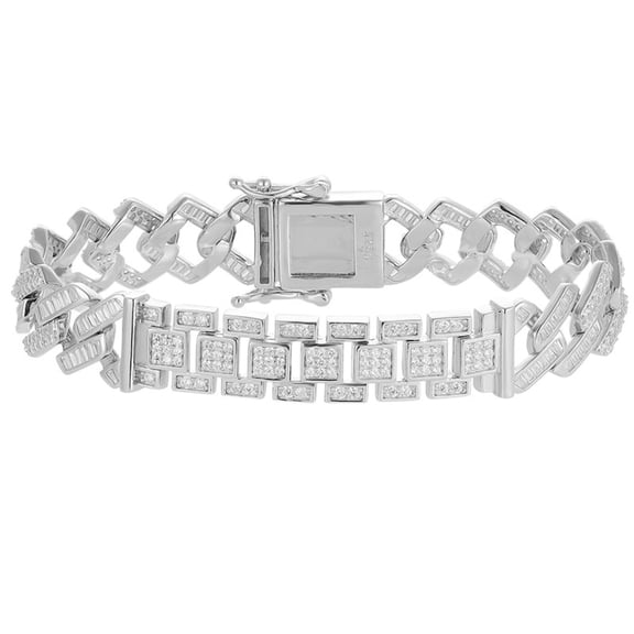 Trendy Heavy Link Chain Bracelet Men 18K White Gold Plated 925 Sterling Silver Bracelets for Men Clear 5A CZ Mens Jewelry Bracelet 18-20CM 